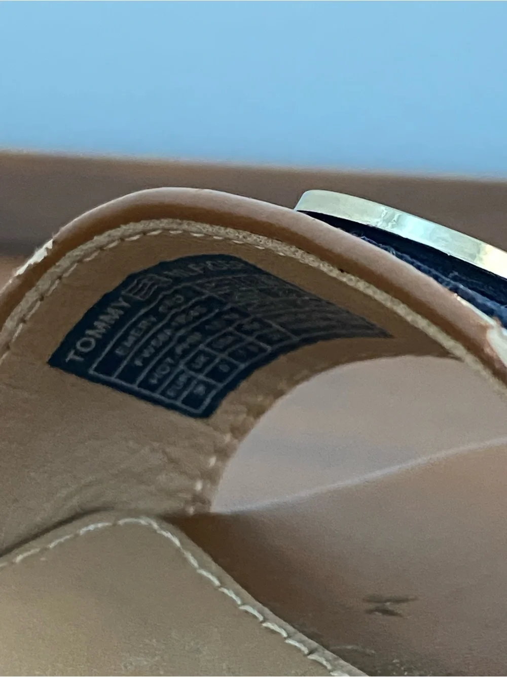 Tommy Hilfiger Tan Leather Wedge Sandals with Navy Accent